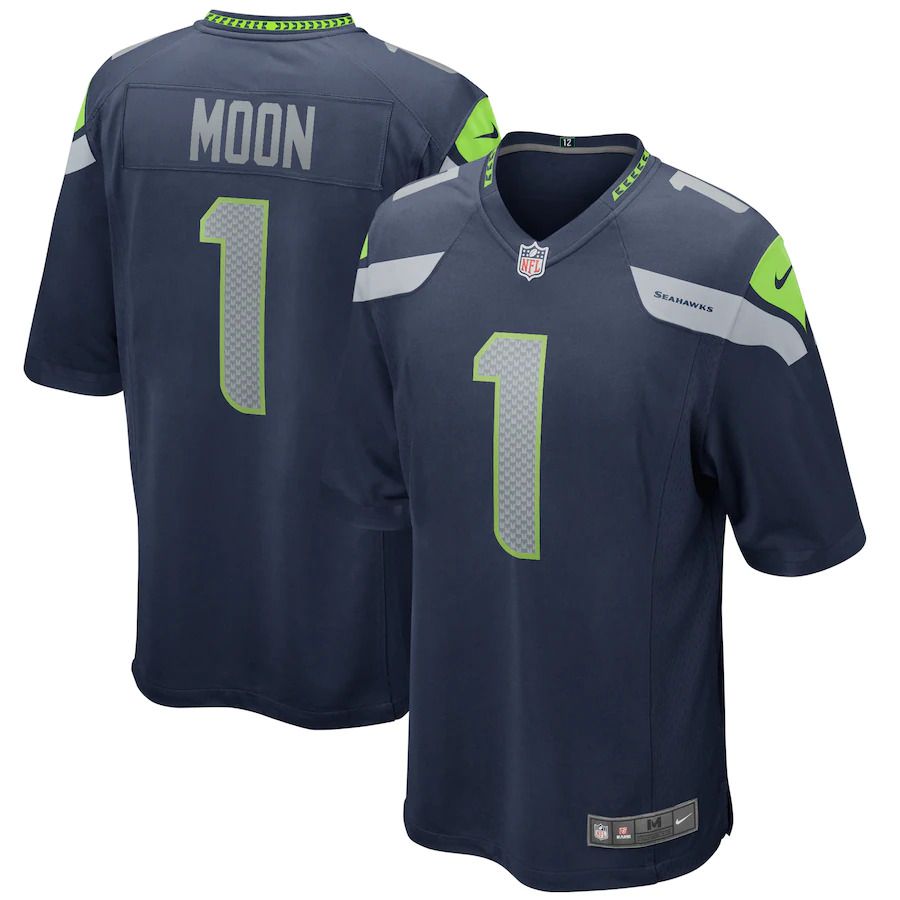 Men Seattle Seahawks #1 Warren Moon Nike College Navy Game Retired Player NFL Jersey
